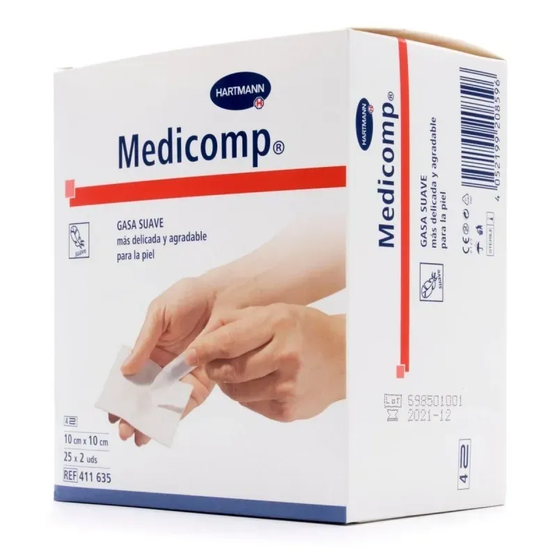 MEDICOMP COMPRESAS NON WOVEN APOSITO ESTERIL 10 X 10 CM 25 SOBRES 2 U