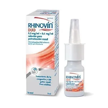 Comprar RHINOVIN DUO 0,5 mg/ml + 0.6 mg/ml SOLUCION PARA PULVERIZACION NASAL , 1 envase pulverizador de 10 ml