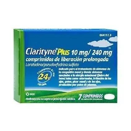 Comprar CLARITYNE PLUS 10mg/240mg COMPRIMIDOS DE LIBERACION PROLONGADA, 7 comprimidos BAYER