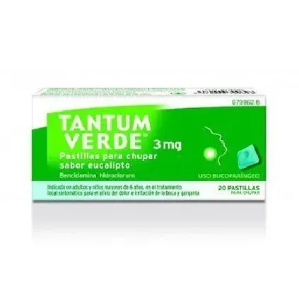Comprar TANTUM VERDE 3 mg PASTILLAS PARA CHUPAR SABOR EUCALIPTO , 20 pastillas 