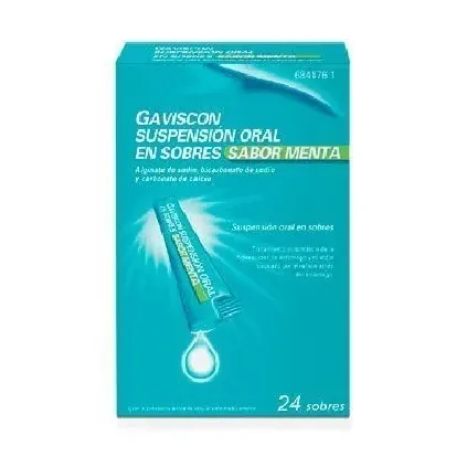 Comprar GAVISCON SUSPENSION ORAL EN SOBRES SABOR MENTA, 24 sobres RECKITT BENCKISER HEALTHCARE