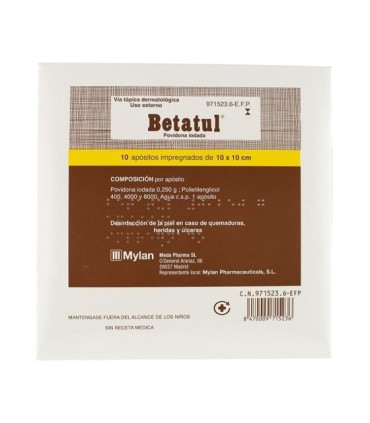 Comprar BETATUL 250 MG APÓSITO IMPREGNADO 10 apósitos Mylan Pharmaceuticals