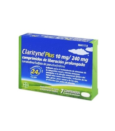 Comprar CLARITYNE PLUS 10mg/240mg COMPRIMIDOS DE LIBERACION PROLONGADA, 7 comprimidos BAYER