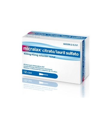 Comprar MICRALAX CITRATO/LAURIL SULFOACETATO 450 mg/45 mg solucion rectal , 12 enemas