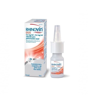 Comprar RHINOVIN DUO 0,5 mg/ml + 0.6 mg/ml SOLUCION PARA PULVERIZACION NASAL , 1 envase pulverizador de 10 ml