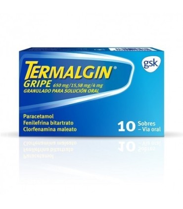 Comprar TERMALGIN GRIPE 650 MG/15,58 MG/4 MG GRANULADO PARA SOLUCION ORAL, 10 sobres GLAXO CONSUMER FARMACIA