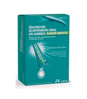 Comprar GAVISCON SUSPENSION ORAL EN SOBRES SABOR MENTA, 24 sobres RECKITT BENCKISER HEALTHCARE