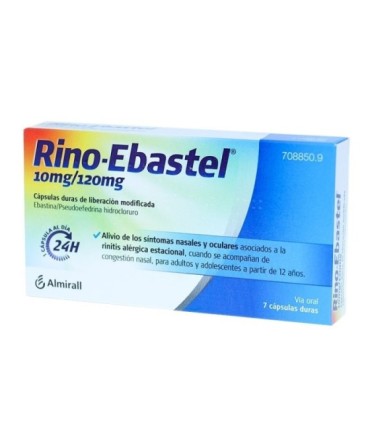 Comprar RINO-EBASTEL 10 mg/120 mg CAPSULAS DURAS DE LIBERACION MODIFICADA , 7 cápsulas ALMIRALL