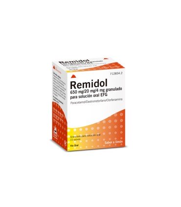 remidol 650 mg/20 mg/4 mg granulado para solución oral, 10 sobres
