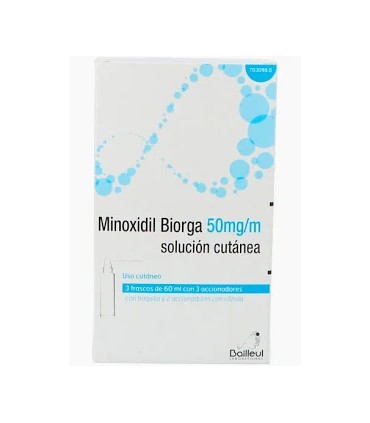 Comprar MINOXIDIL BIORGA 50 MG/ML SOLUCION CUTANEA , 3 frascos de 60 ml y 3 accionadores con boquilla y 2 accionadores con cánul